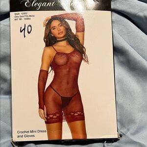 Crochet Mini Dress and Gloves - Red